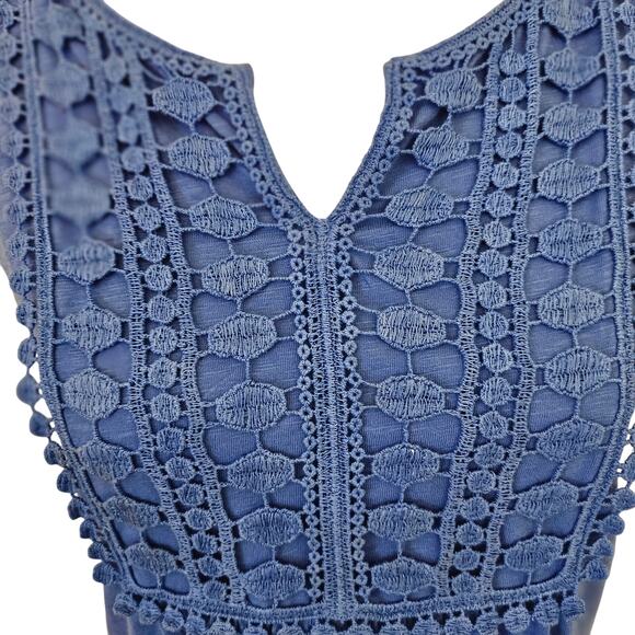 Talbots Petites SP Blue Crochet Cotton Tank Top Layering Blouse - Picture 6 of 8